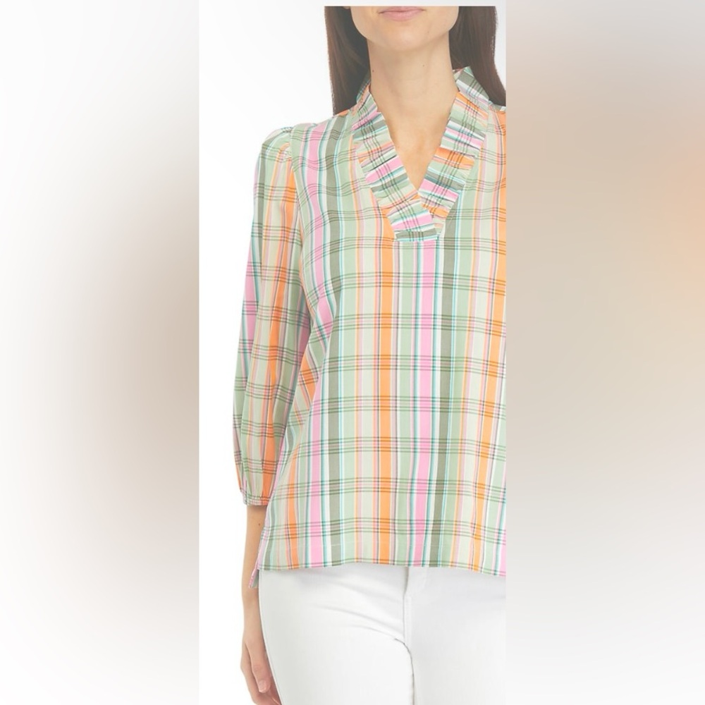 Crown & Ivy Plaid Pattern Ruffle Top - Picture 2 of 4